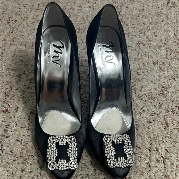 Martinez Valero Black Heels with Sparkling Buckle - Picture 1 of 5